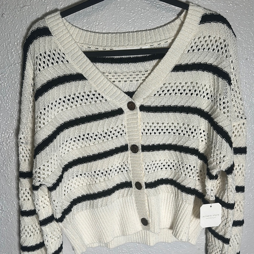 Altar’d State Black and Cream Striped Cardigan